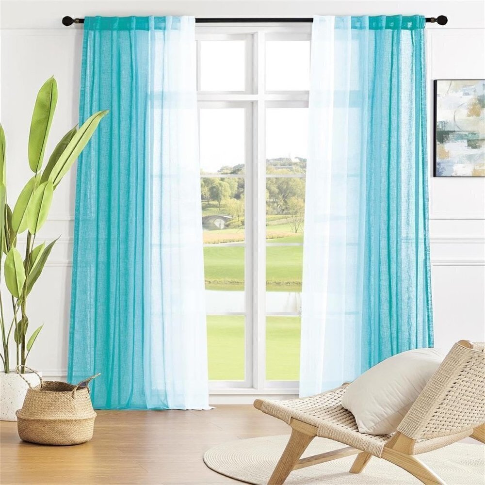MIUCO Ombre Linen Curtains 84 Inches Long For Bedroom Living Room, Turquoise